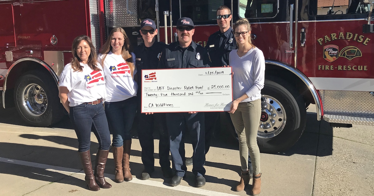 Paradise Strong Camp Fire Cal Fire Firefighters 25,000 Donation from Homes for Heroes Foundation