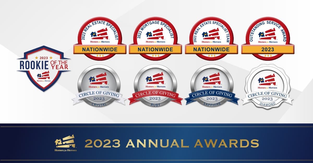2023 Homes for Heroes Affiliate Annual Awards collage of badges