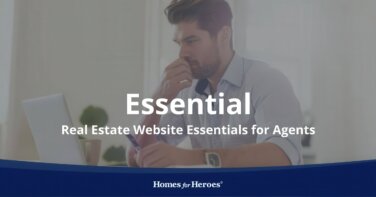 agent working on laptop deciding on which real estate website essentials he needs to use on his site Homes for Heroes