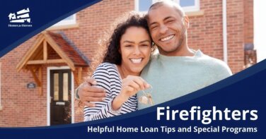 Man Woman Couple Hugging Holding Key to New Home Purchase Using Firefighter Home Loans Homes for Heroes