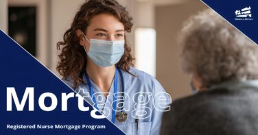 Woman registered nurse wearing scrubs and a mask talking to an elderly woman patient