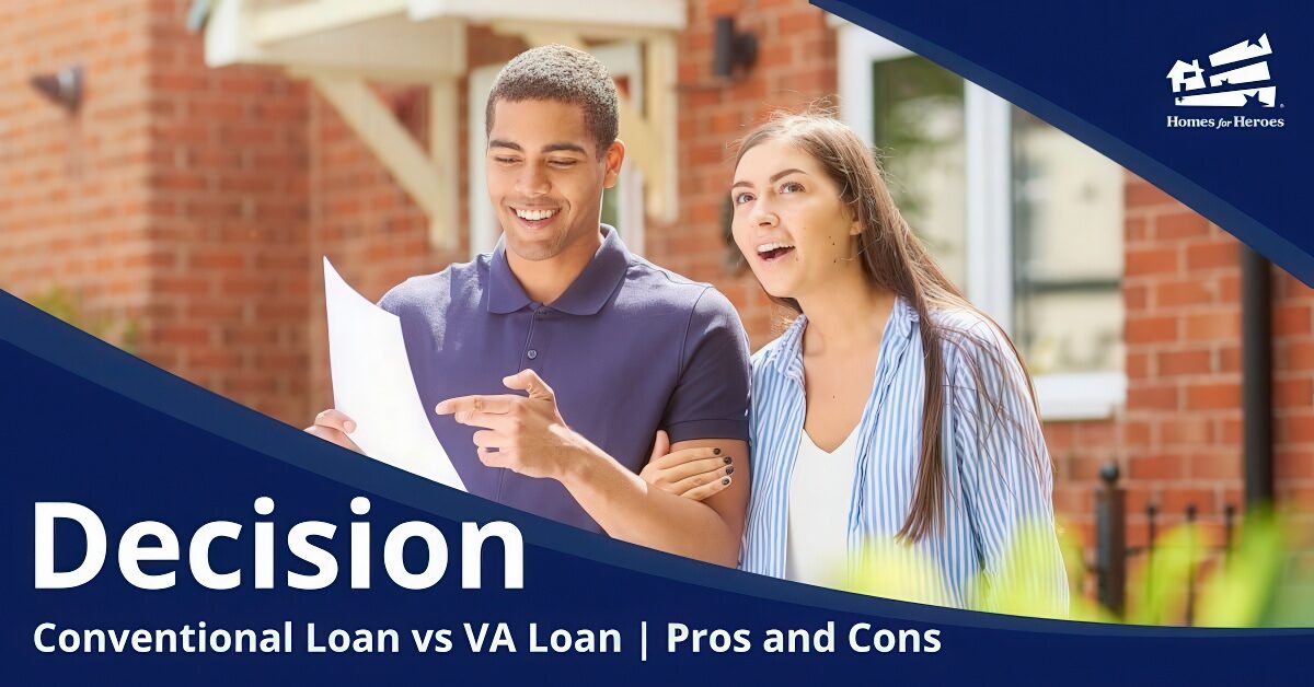 young military couple smiling walking together in neighborhood discussing options between conventional vs va loan financing