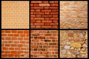 six different styles and colors of brick